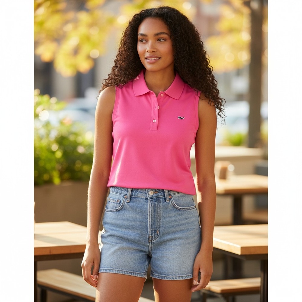 Vineyard Vines Performance Sleeveless Polo Shirt Pink Womens Size M Athletic Top